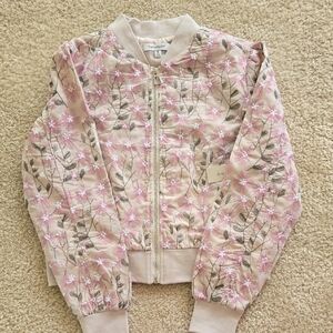 Francesca's Collections Pink Floral Bomber Jacket